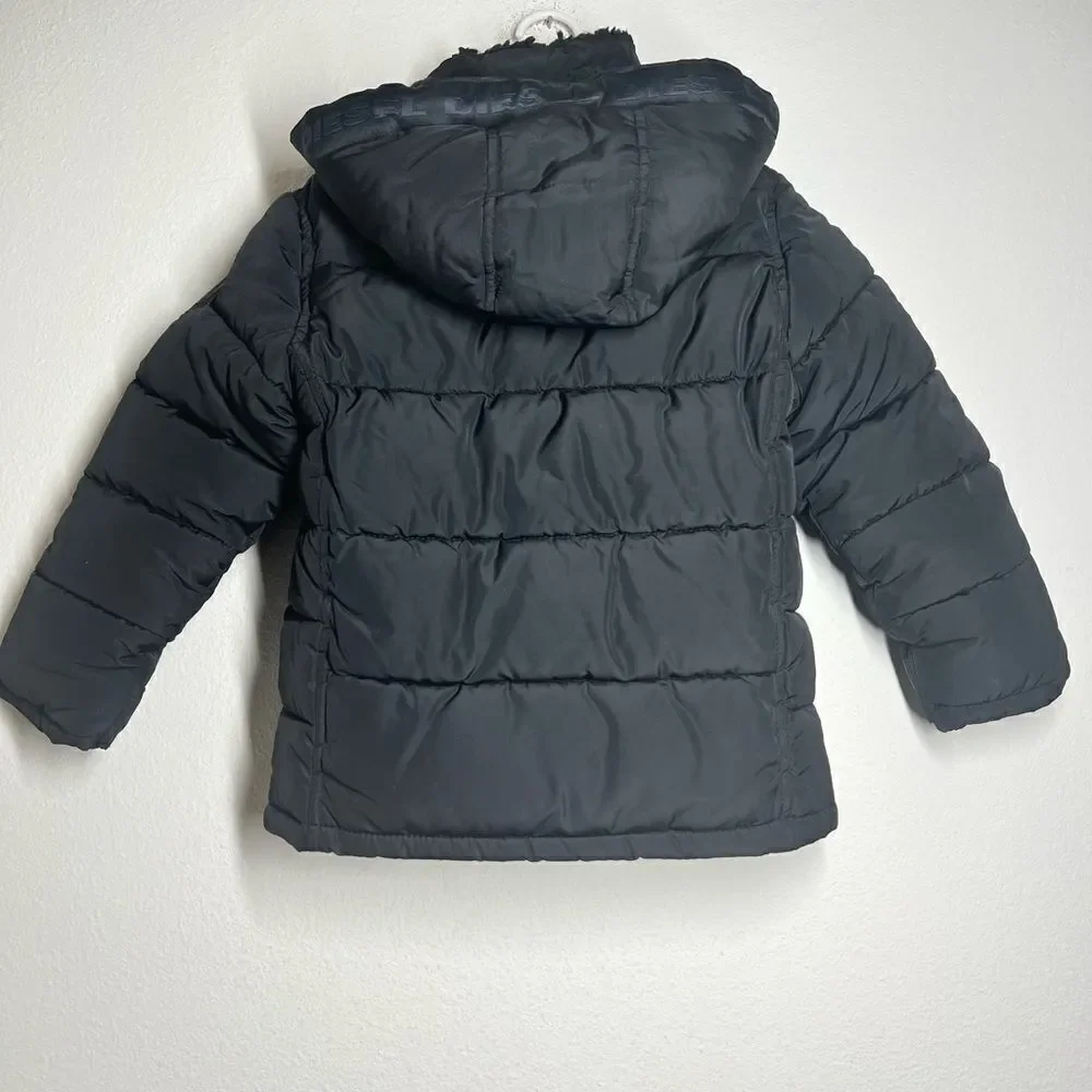 Diesel Kids Down Parka Jacket Size 5/6 Black Hooded Full zip